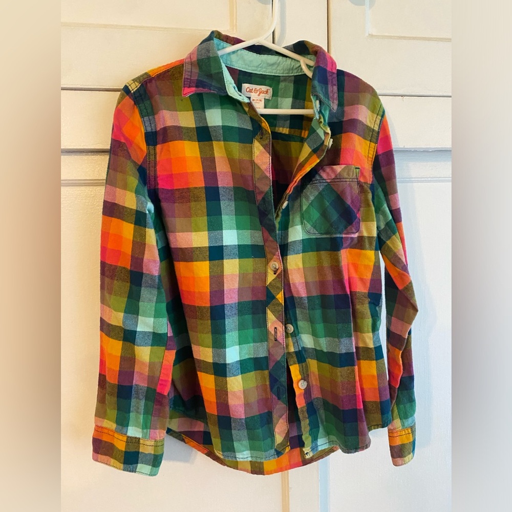 lkids plaid flannel button up shirt